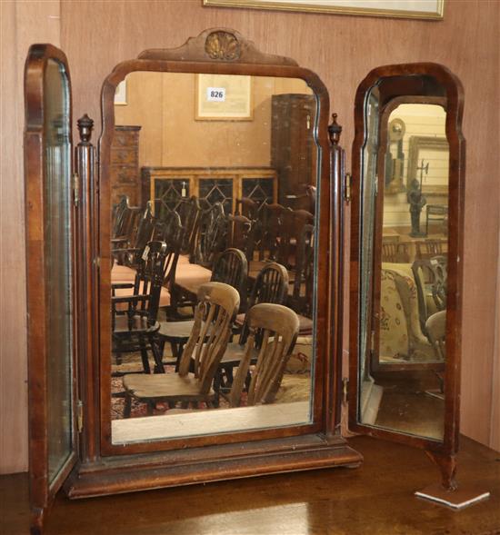 A Georgian style walnut triple plate dressing table mirror H.82cm